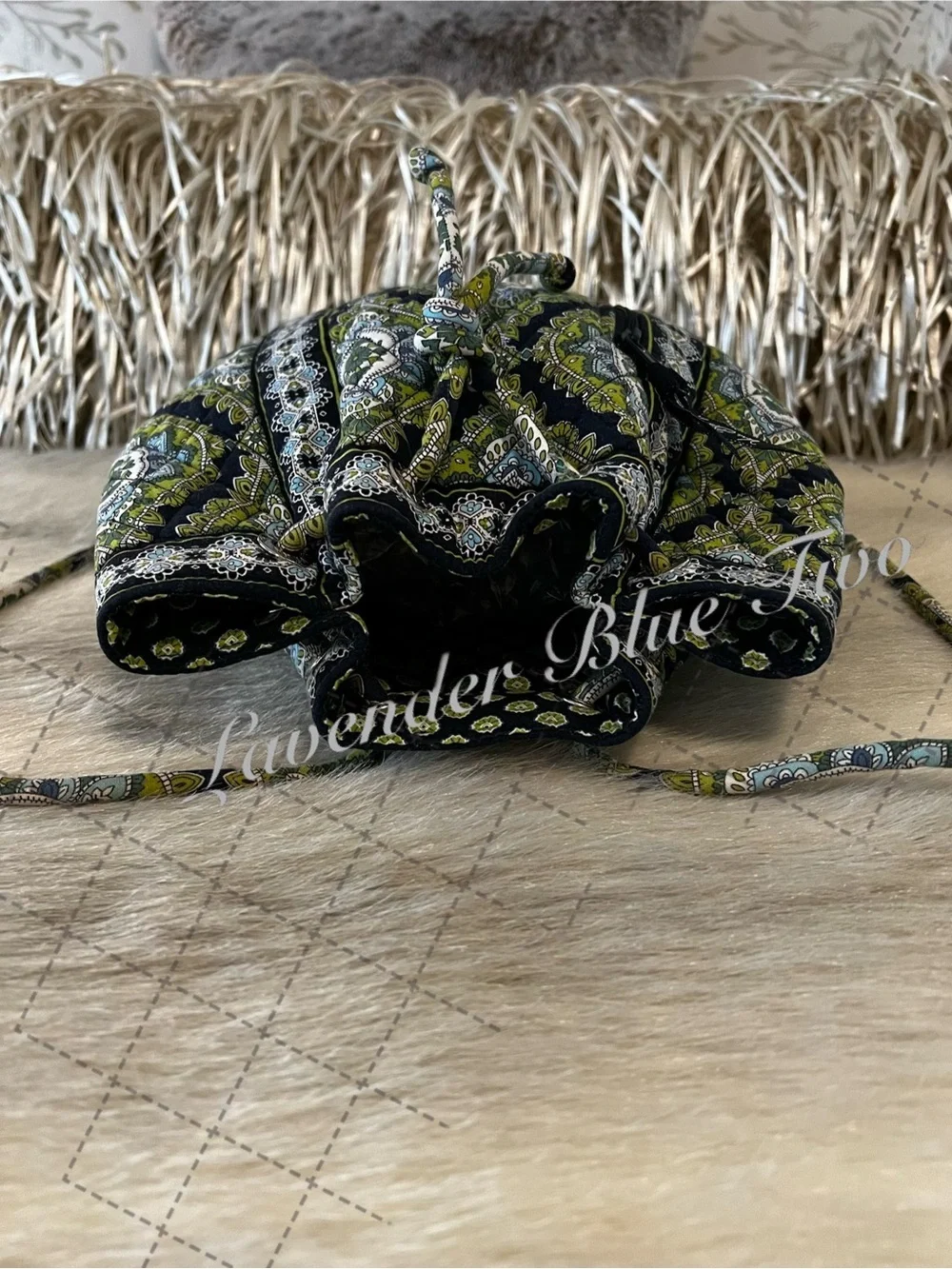 Vintage VERA BRADLEY Cambridge 2007 Drawstring Zipper Front Backpack Y2K Green